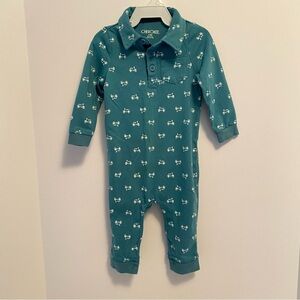 Cherokee Baby Boys One Piece Collared Coverall Green/ Scooters Size 6-9 Months